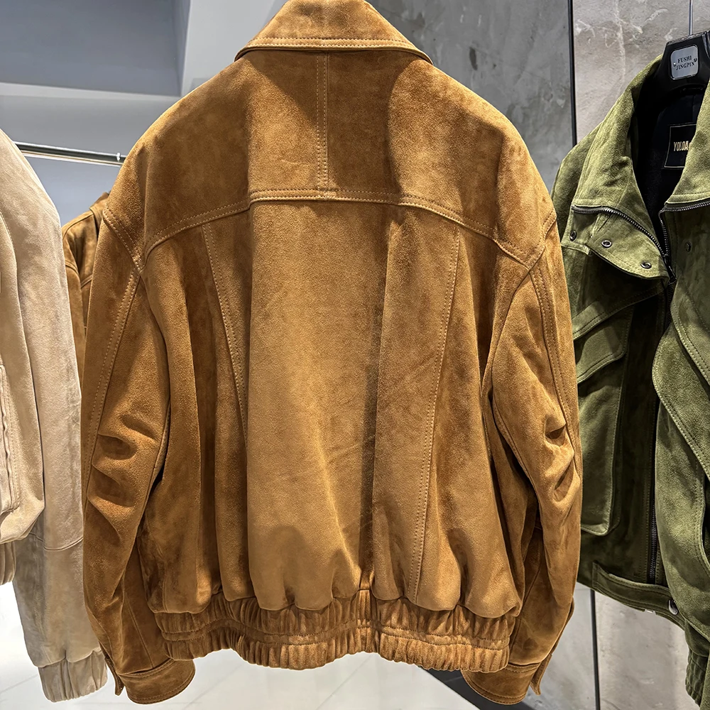 YOLOAgain Real Sheepskin Suede Jacket Women Oversized Genuine Leather Jacket Female