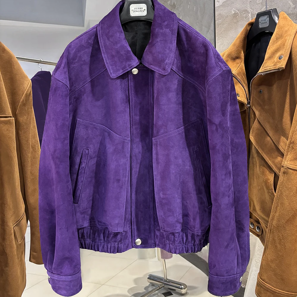 YOLOAgain Real Sheepskin Suede Jacket Women Oversized Genuine Leather Jacket Female