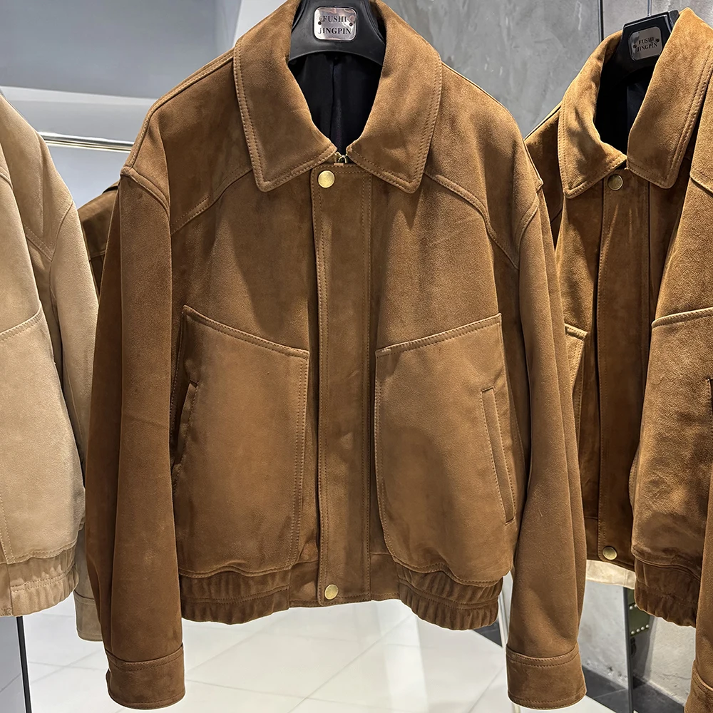 YOLOAgain Real Sheepskin Suede Jacket Women Oversized Genuine Leather Jacket Female