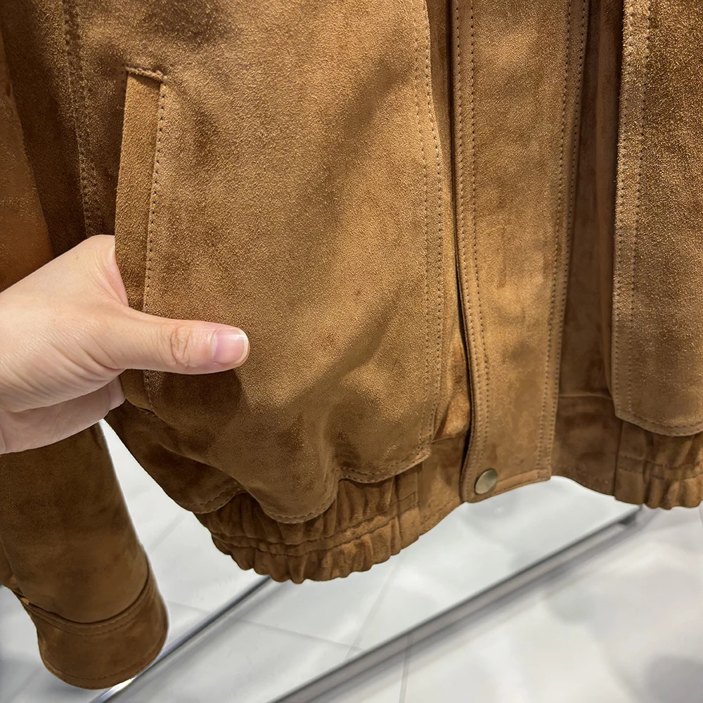 YOLOAgain Real Sheepskin Suede Jacket Women Oversized Genuine Leather Jacket Female