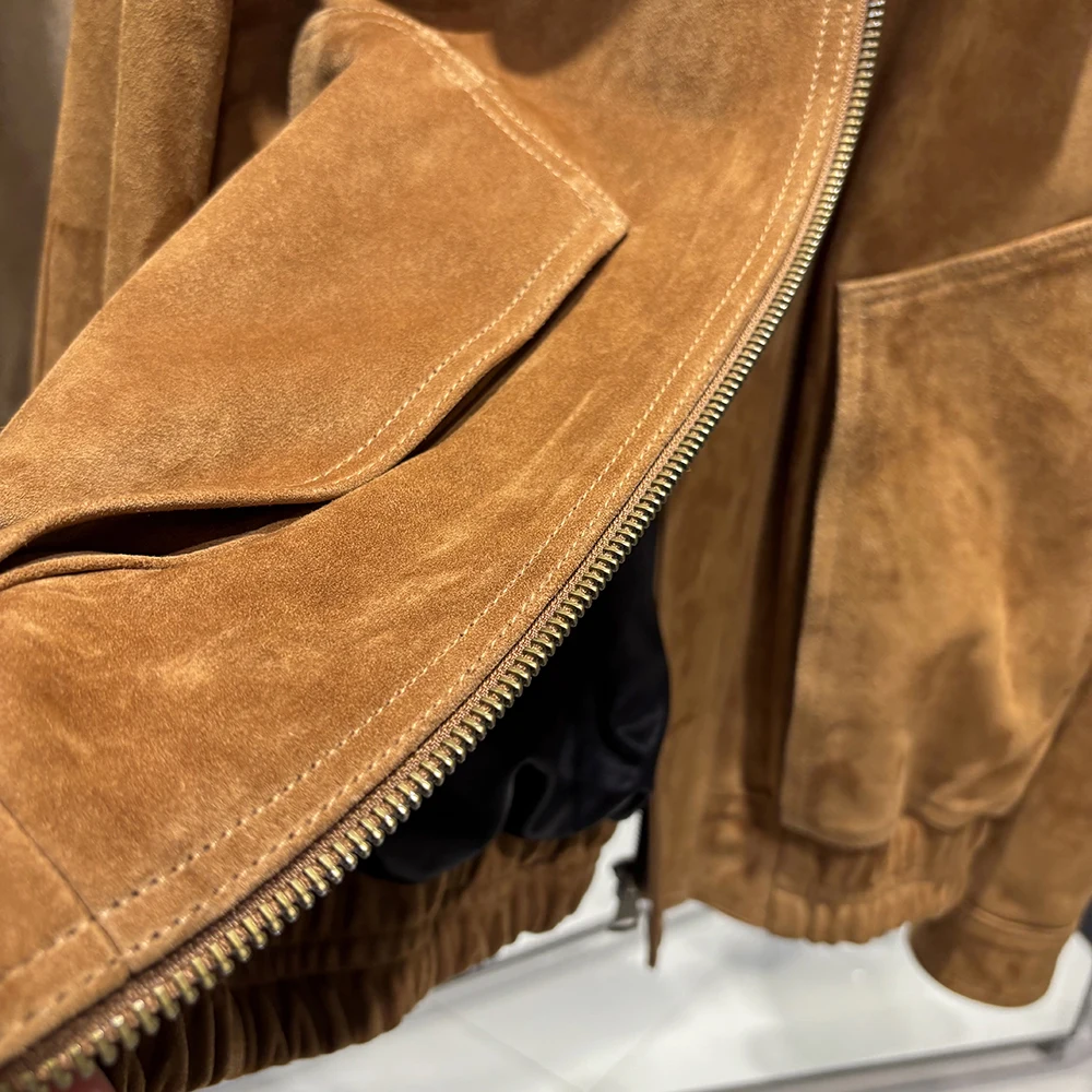 YOLOAgain Real Sheepskin Suede Jacket Women Oversized Genuine Leather Jacket Female
