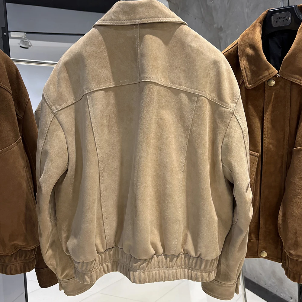 YOLOAgain Real Sheepskin Suede Jacket Women Oversized Genuine Leather Jacket Female