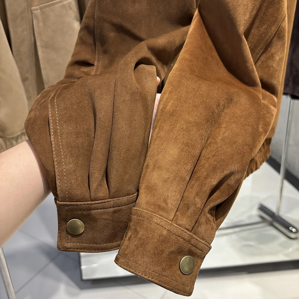 YOLOAgain Real Sheepskin Suede Jacket Women Oversized Genuine Leather Jacket Female