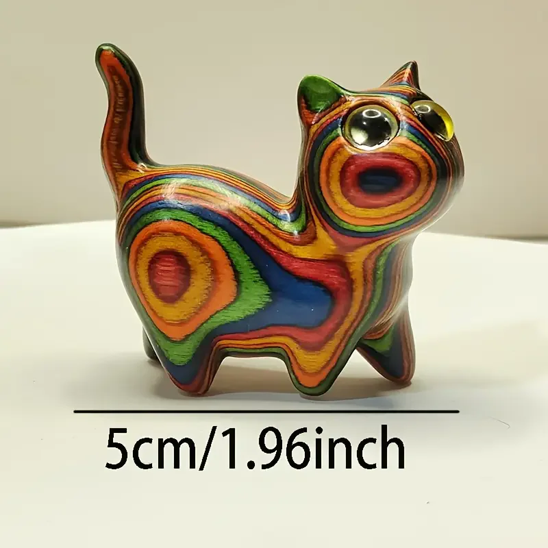 1 Painted Wooden Kitten Creative Wooden Sculpture Small Cat Home Festival Entrance Decoration Small Statue Ornaments