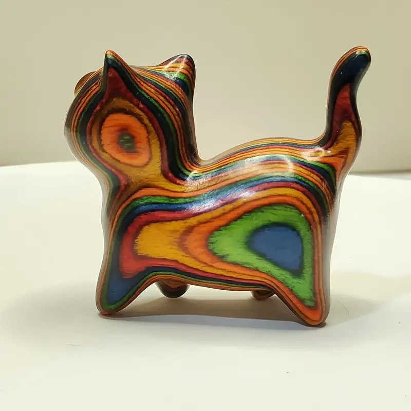 1 Painted Wooden Kitten Creative Wooden Sculpture Small Cat Home Festival Entrance Decoration Small Statue Ornaments
