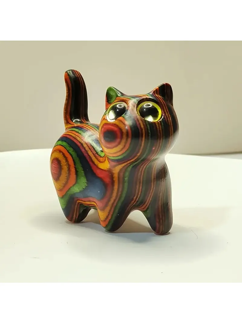 1 Painted Wooden Kitten Creative Wooden Sculpture Small Cat Home Festival Entrance Decoration Small Statue Ornaments