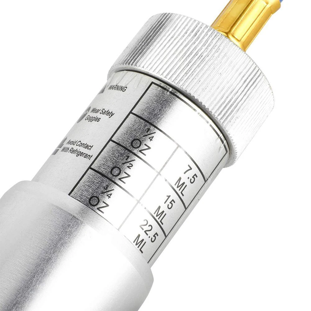 R134A Liquid Fuel Injector 2Oz Oil/Dye Syringe Car Air Conditioner Refill Dye/Oil Injector 1/4 Inch Sae Refrigerant Fluid Filler