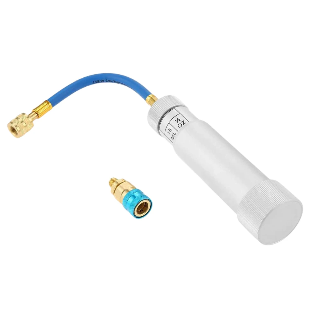 R134A Liquid Fuel Injector 2Oz Oil/Dye Syringe Car Air Conditioner Refill Dye/Oil Injector 1/4 Inch Sae Refrigerant Fluid Filler