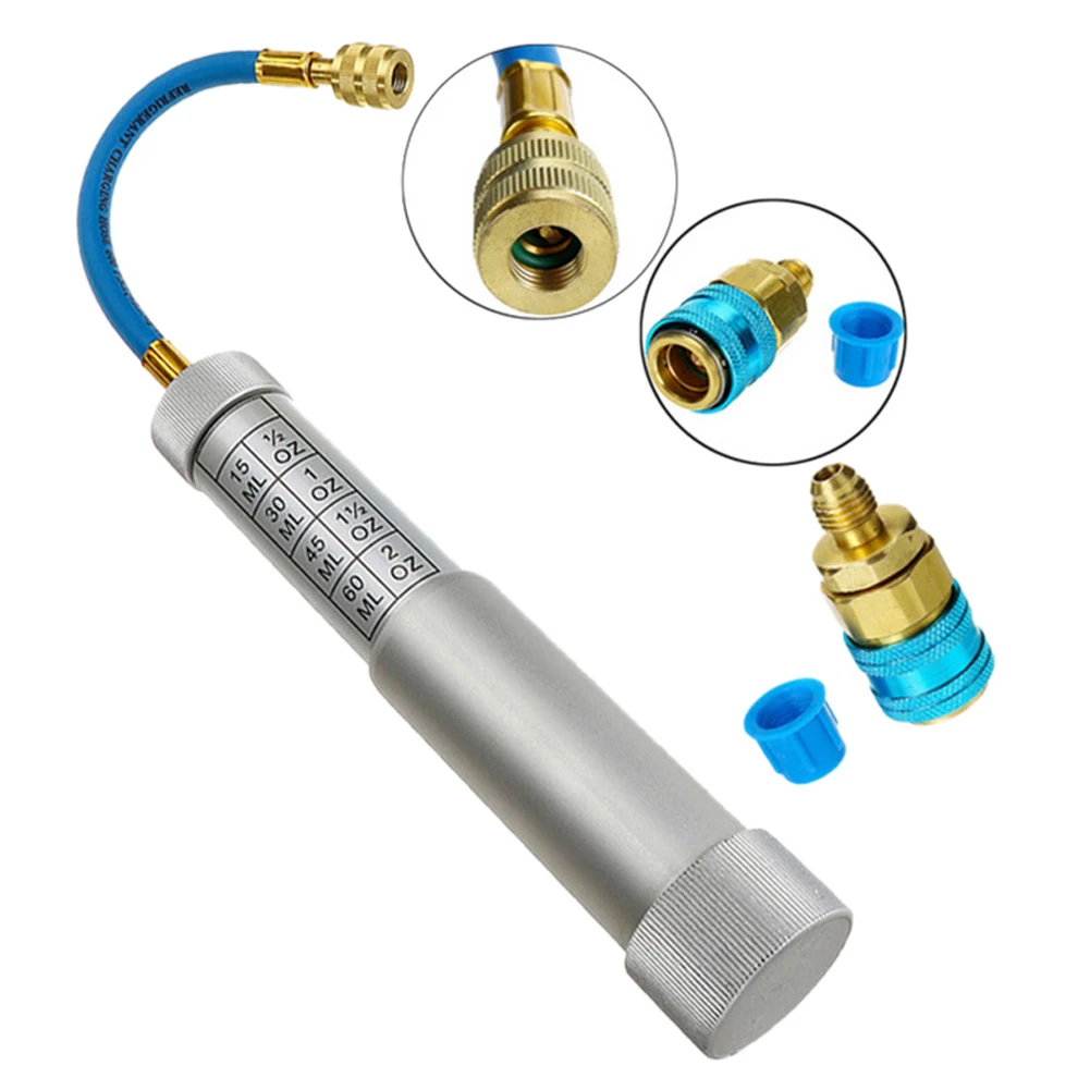 R134A Liquid Fuel Injector 2Oz Oil/Dye Syringe Car Air Conditioner Refill Dye/Oil Injector 1/4 Inch Sae Refrigerant Fluid Filler
