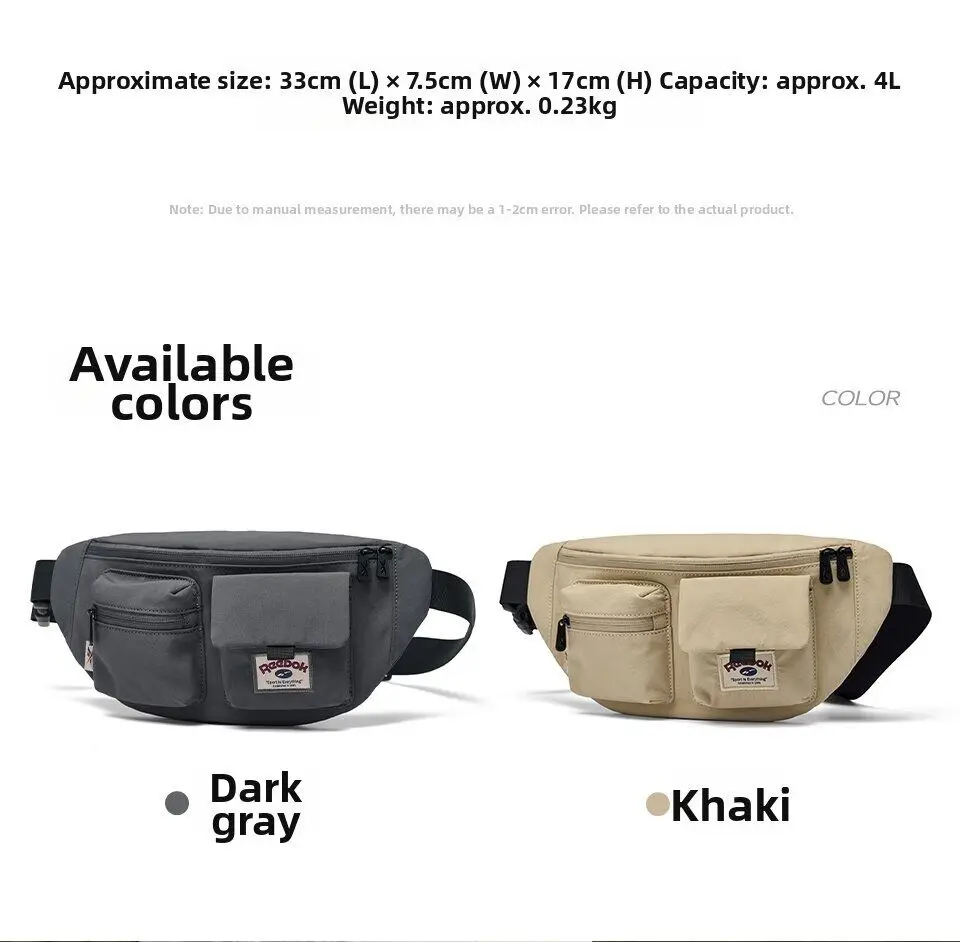 REEBOK Casual Lightweight Crossbody Waist Bag Unisex Outdoor Sport Fanny Pack Women Men Phone Side Belt Bag Bum Bag
