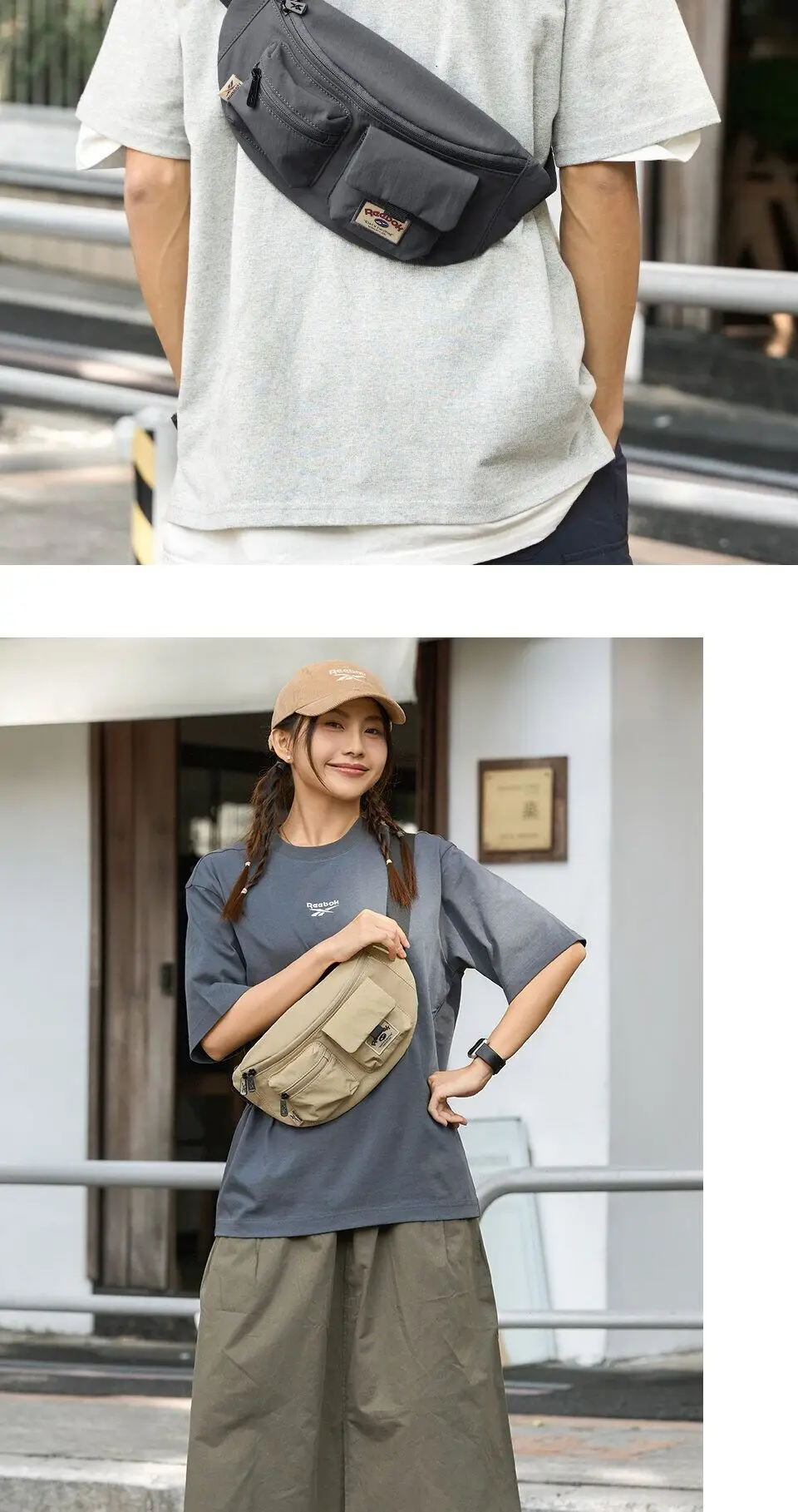 REEBOK Casual Lightweight Crossbody Waist Bag Unisex Outdoor Sport Fanny Pack Women Men Phone Side Belt Bag Bum Bag