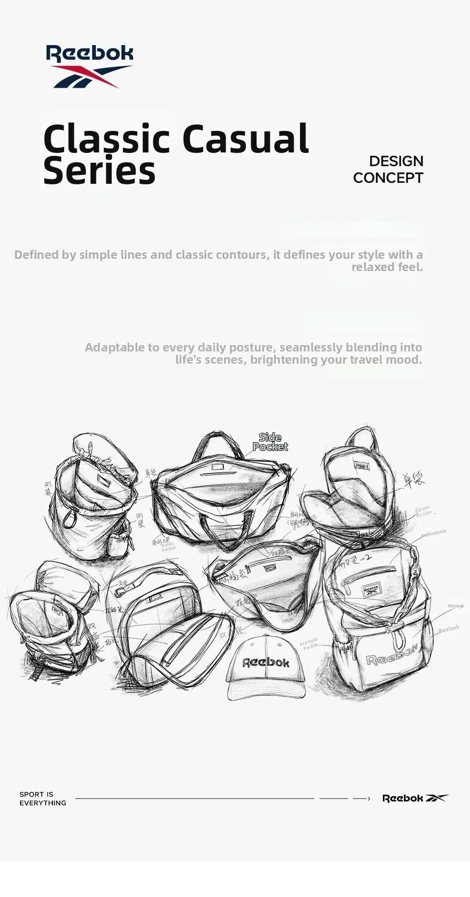REEBOK Casual Lightweight Crossbody Waist Bag Unisex Outdoor Sport Fanny Pack Women Men Phone Side Belt Bag Bum Bag