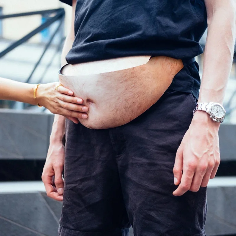 Fun Beer Belly Fanny Mobile Waist Bag, Innovative Fake Dad Belly Adjustable Multifunctional Large Capacity Belt Sports Packs Bag