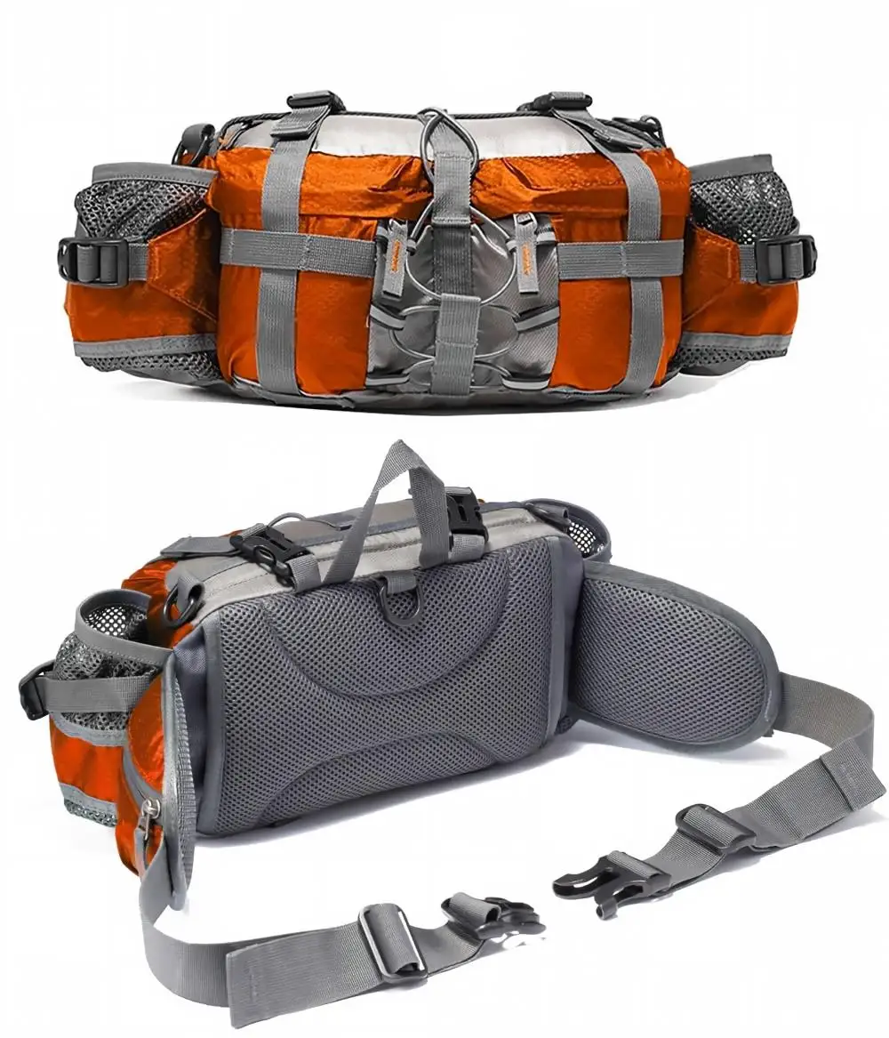 Male and Female Outdoor Waist Bags with Cup Storage and Adjustable Shoulder Straps, Suitable for Portable Travel Waist Bags and