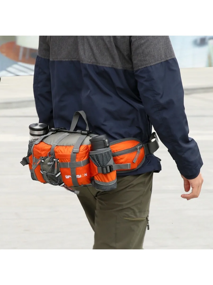 Male and Female Outdoor Waist Bags with Cup Storage and Adjustable Shoulder Straps, Suitable for Portable Travel Waist Bags and