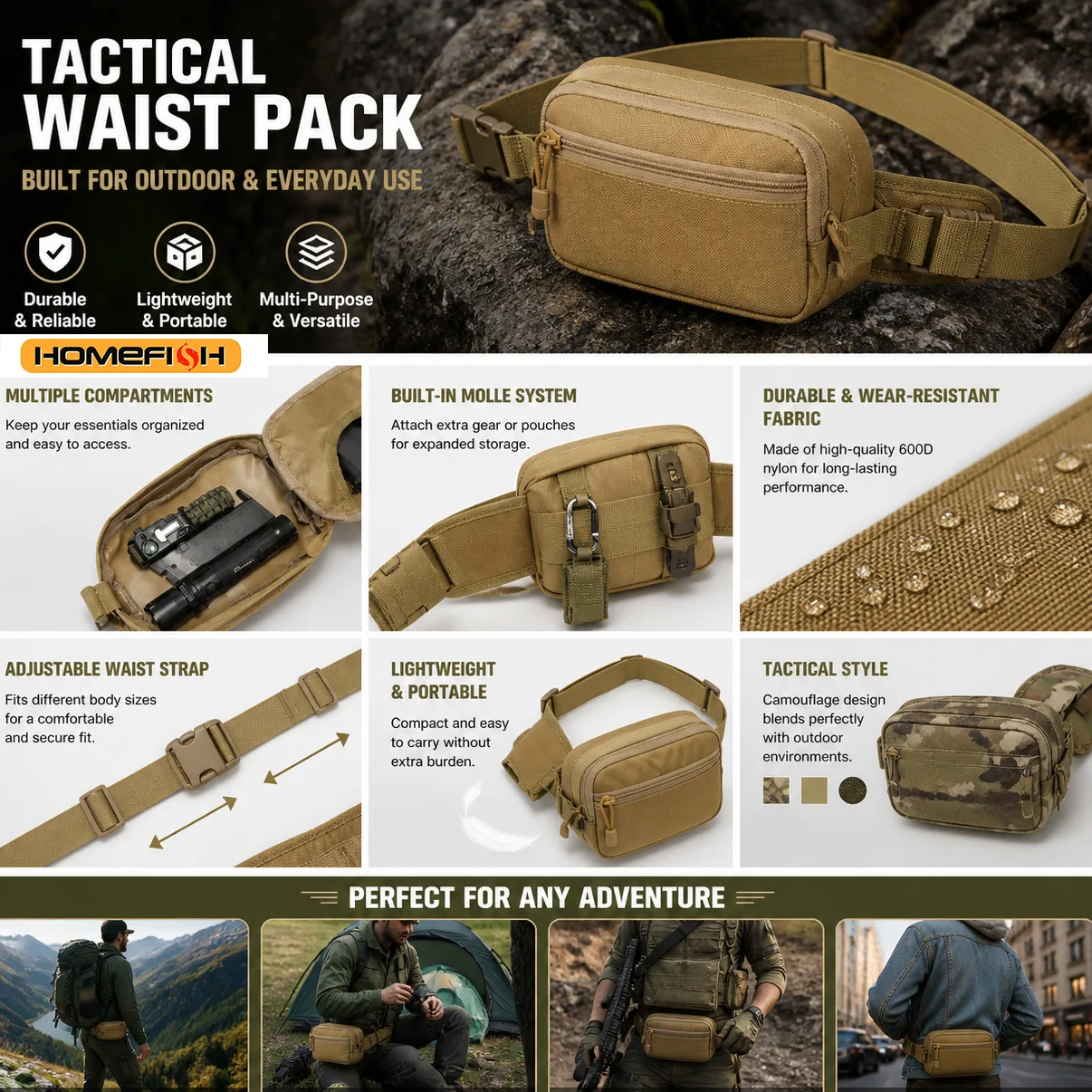 HOMEFISH Outdoor Tactical Molle Waist Pack Camouflage Combat Assault Waistpack