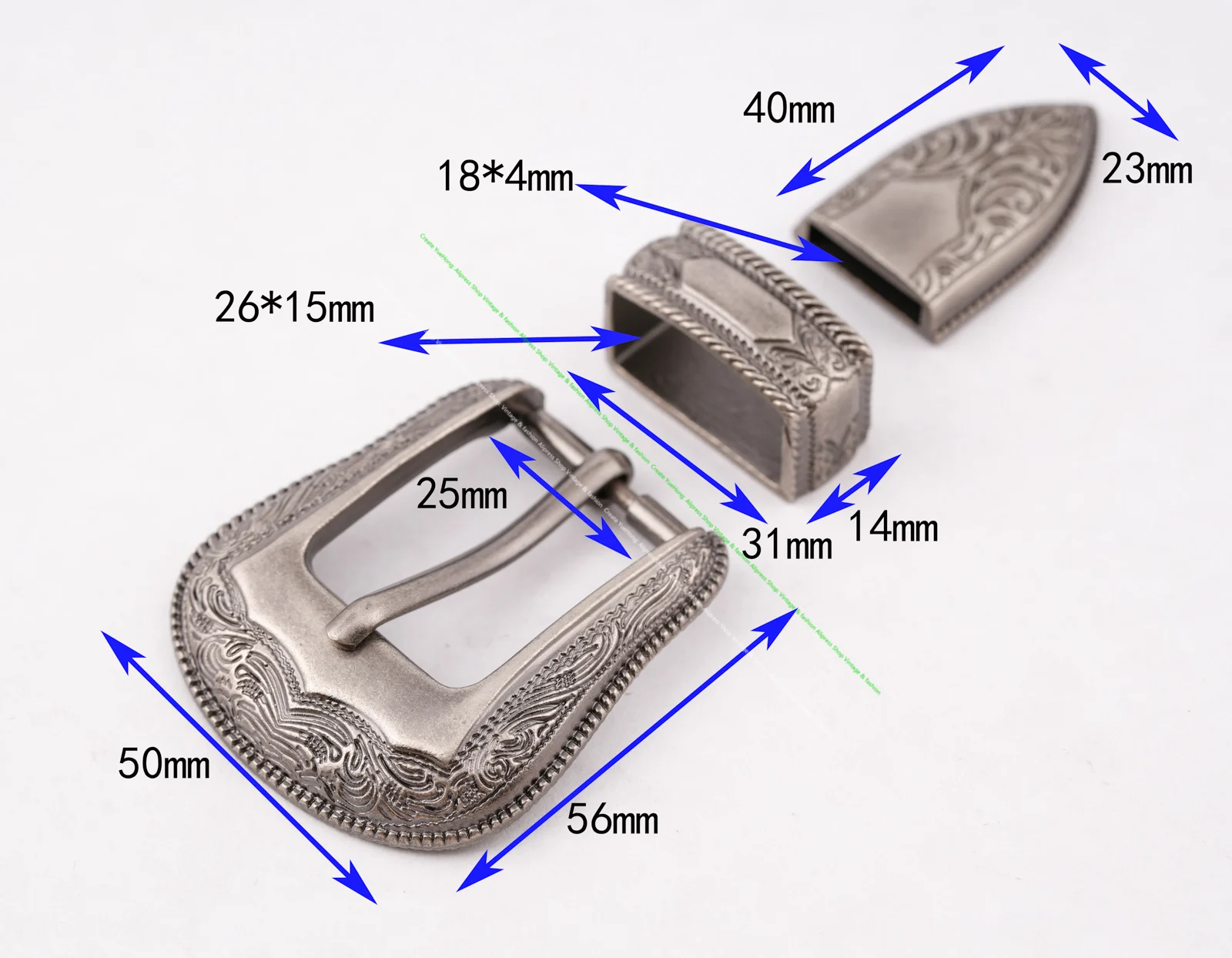 Vintage Western Cowboy Style Leathercraft Belt Buckle Set 3-Piece Flower Engraved Metal Set for 1" Leather Straps
