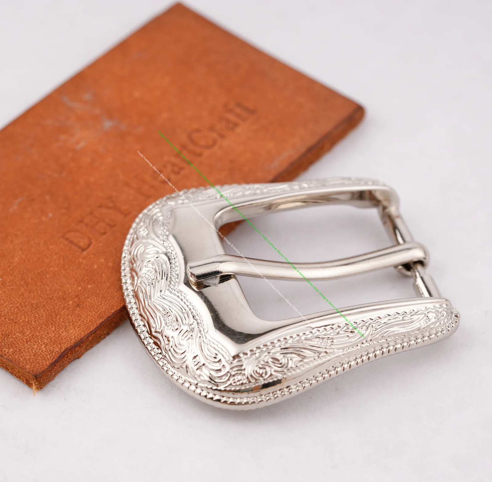 Vintage Western Cowboy Style Leathercraft Belt Buckle Set 3-Piece Flower Engraved Metal Set for 1" Leather Straps
