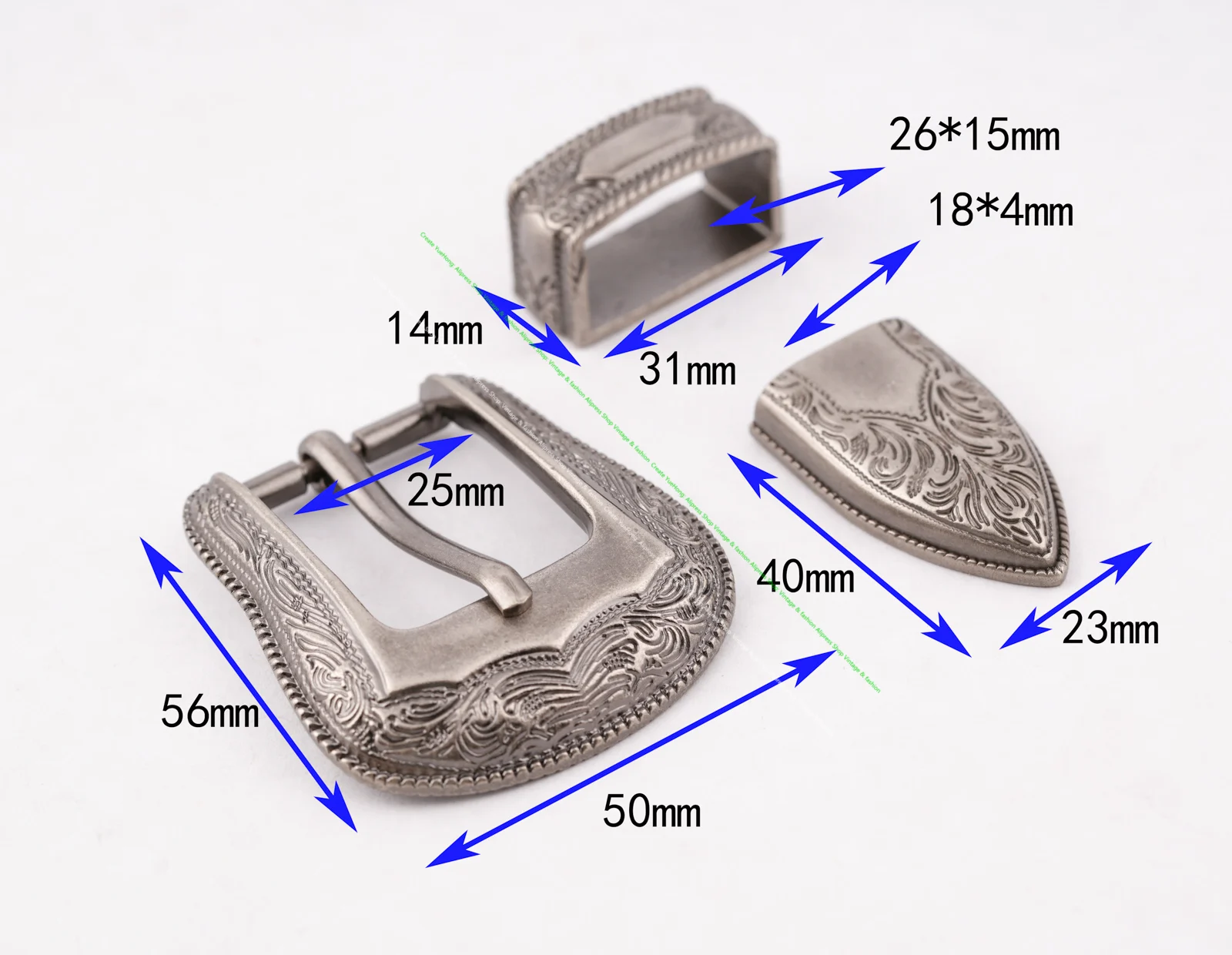 Vintage Western Cowboy Style Leathercraft Belt Buckle Set 3-Piece Flower Engraved Metal Set for 1" Leather Straps