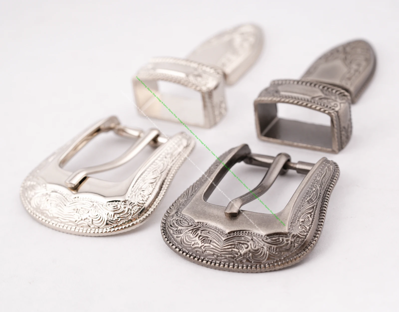 Vintage Western Cowboy Style Leathercraft Belt Buckle Set 3-Piece Flower Engraved Metal Set for 1" Leather Straps