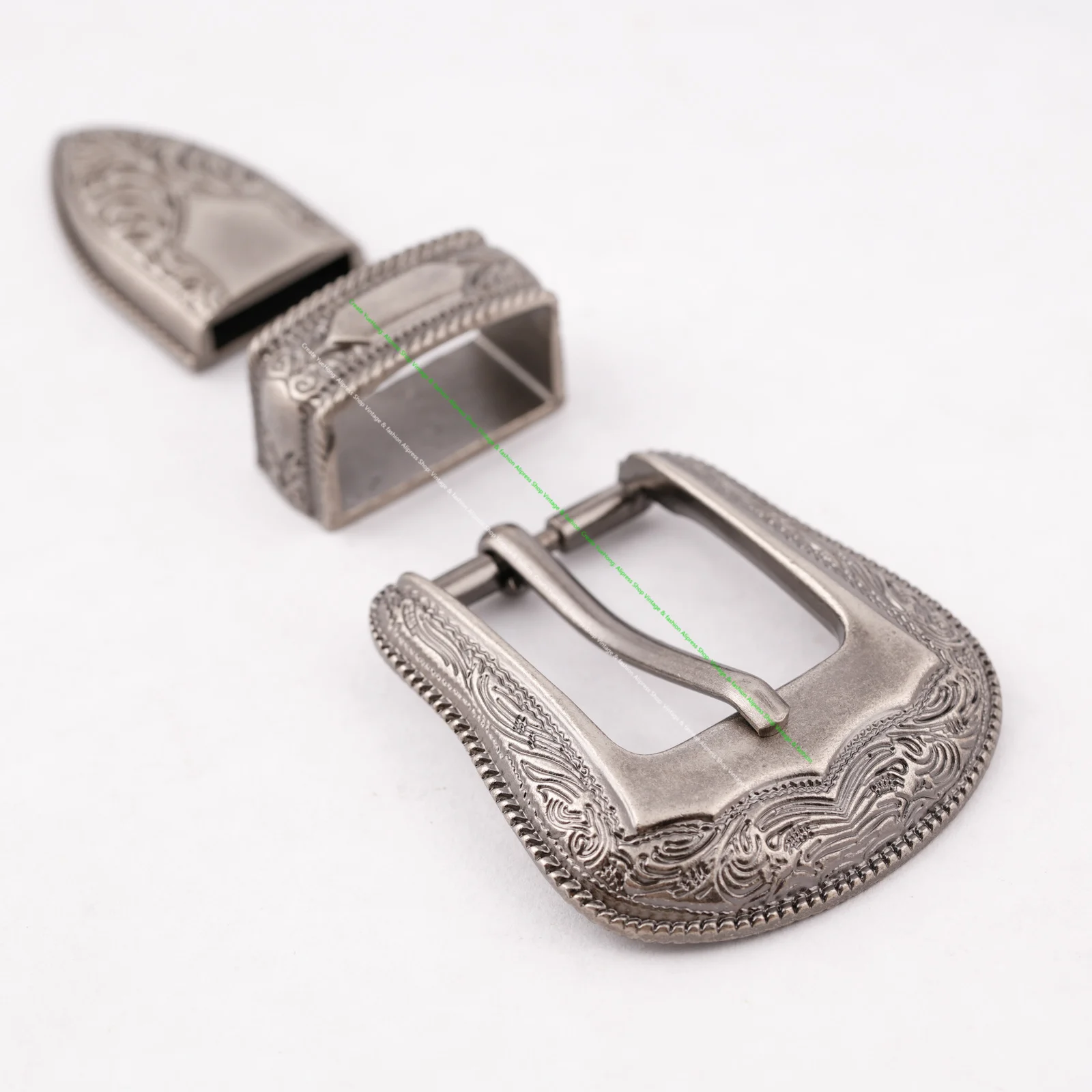 Vintage Western Cowboy Style Leathercraft Belt Buckle Set 3-Piece Flower Engraved Metal Set for 1" Leather Straps