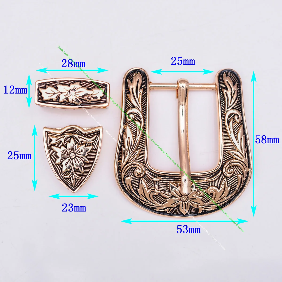 1 inch Western Cowboy Cowgirl Ranger Rodeo 3 PCS Set Belt Buckle Floral Engraved Jeans Belt Buckle Replacement