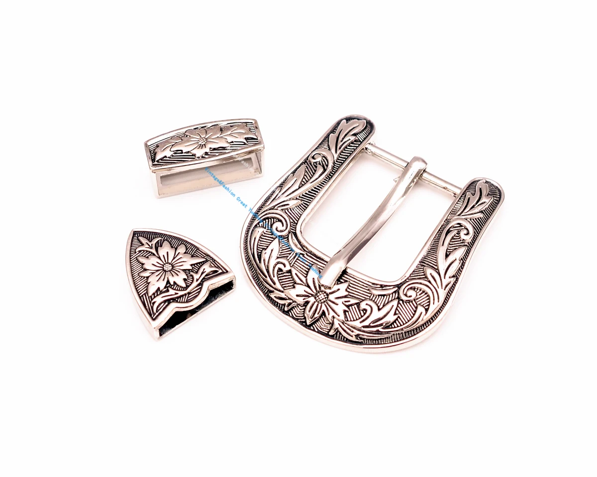 1 inch Western Cowboy Cowgirl Ranger Rodeo 3 PCS Set Belt Buckle Floral Engraved Jeans Belt Buckle Replacement