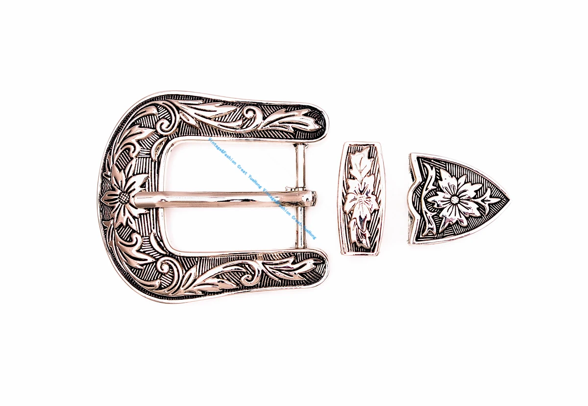1 inch Western Cowboy Cowgirl Ranger Rodeo 3 PCS Set Belt Buckle Floral Engraved Jeans Belt Buckle Replacement