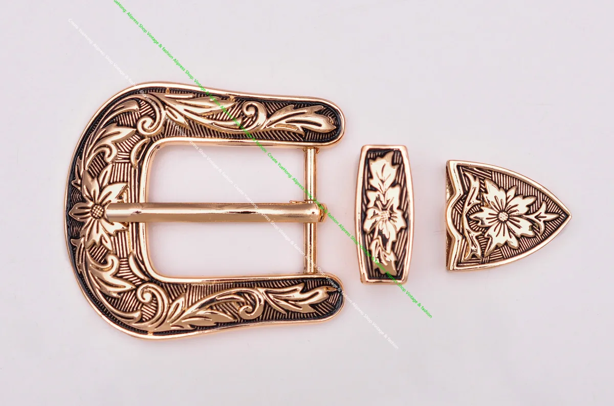 1 inch Western Cowboy Cowgirl Ranger Rodeo 3 PCS Set Belt Buckle Floral Engraved Jeans Belt Buckle Replacement