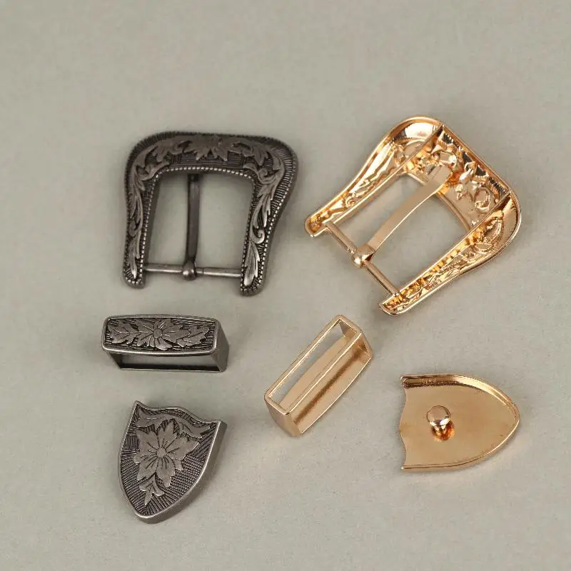 1/2Sets Vintage European & American Style Metal Belt Buckle Floral Engraved Pin Buckle Classic Retro Waistband Clasp​