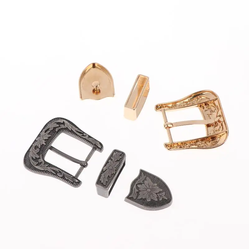 1/2Sets Vintage European & American Style Metal Belt Buckle Floral Engraved Pin Buckle Classic Retro Waistband Clasp​