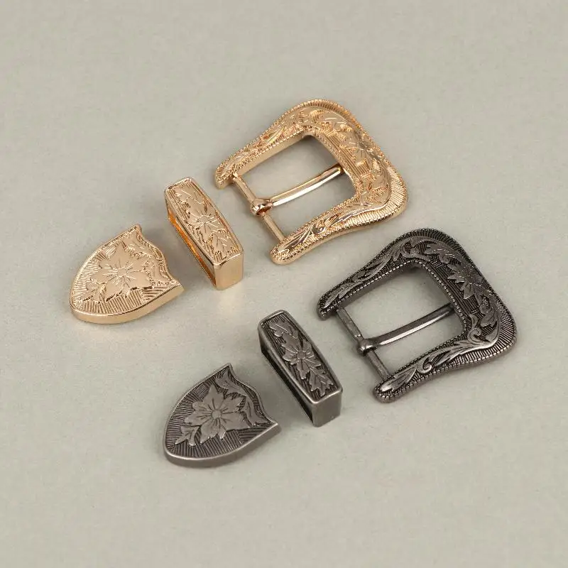 1/2Sets Vintage European & American Style Metal Belt Buckle Floral Engraved Pin Buckle Classic Retro Waistband Clasp​