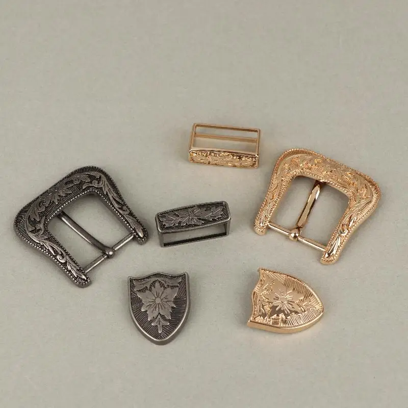1/2Sets Vintage European & American Style Metal Belt Buckle Floral Engraved Pin Buckle Classic Retro Waistband Clasp​