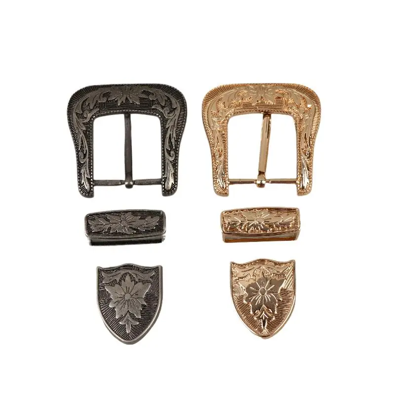 1/2Sets Vintage European & American Style Metal Belt Buckle Floral Engraved Pin Buckle Classic Retro Waistband Clasp​