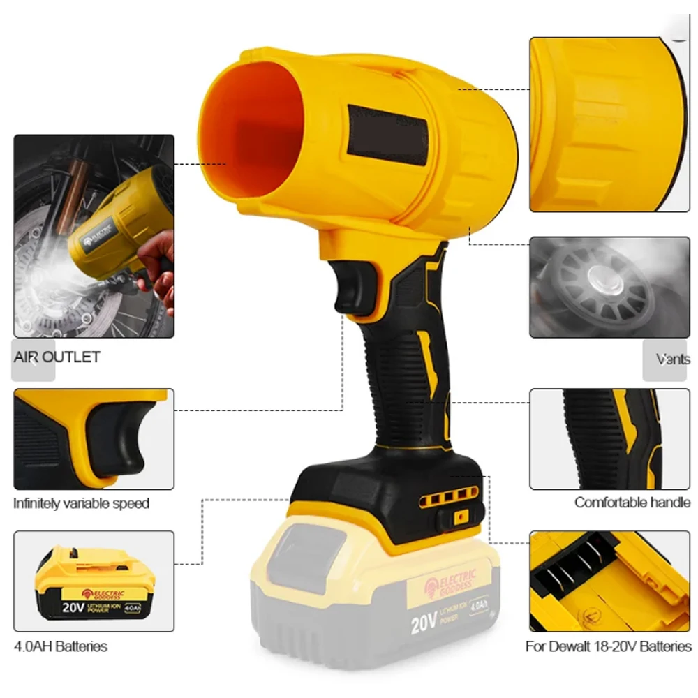 Cordless High Power Turbo Jet Fan 700W/300W Electric Wireless Air Blower Violent Car Pet Dryer for Makita/Milwauk