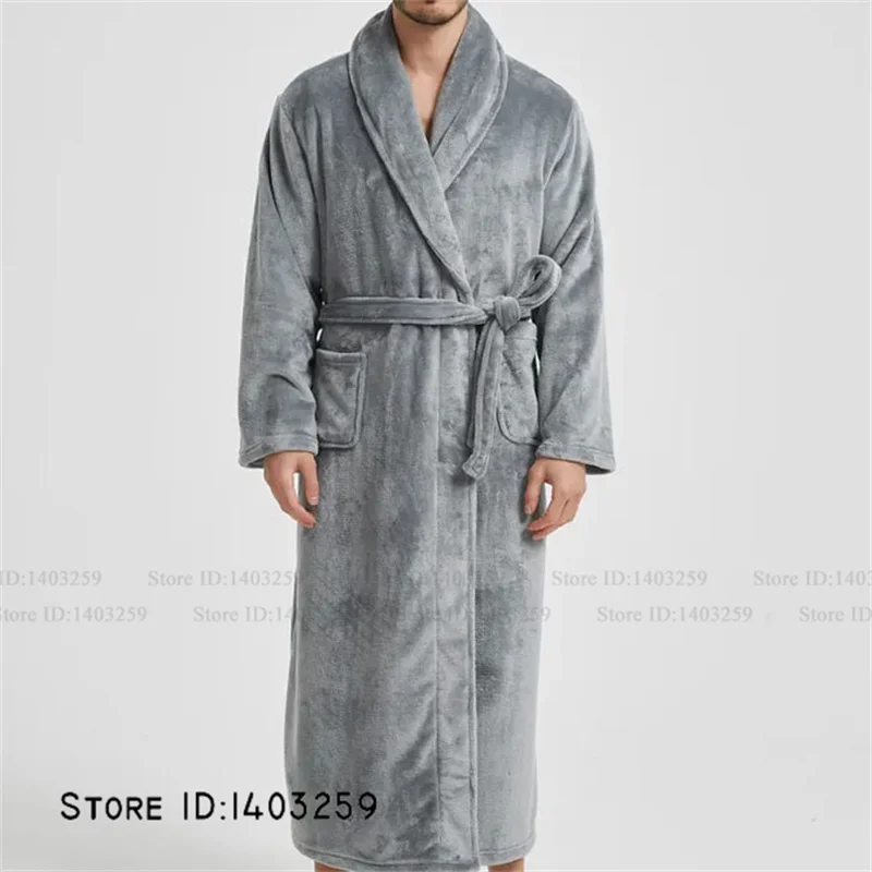 Winter Thicken Flannel Long Robe Couple Sleepwear Kimono Bathrobe Gown Loose Casual Male Homewear Nightwear Coral Fleece Pajama