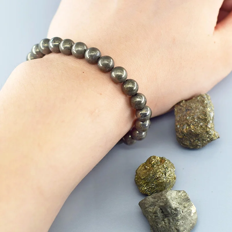 Original Pyrite Beaded Bracelet Men Women Natural Hematite Stone Pyrite Ore Strand Energy Bangle Slimming Health Care Jewelry