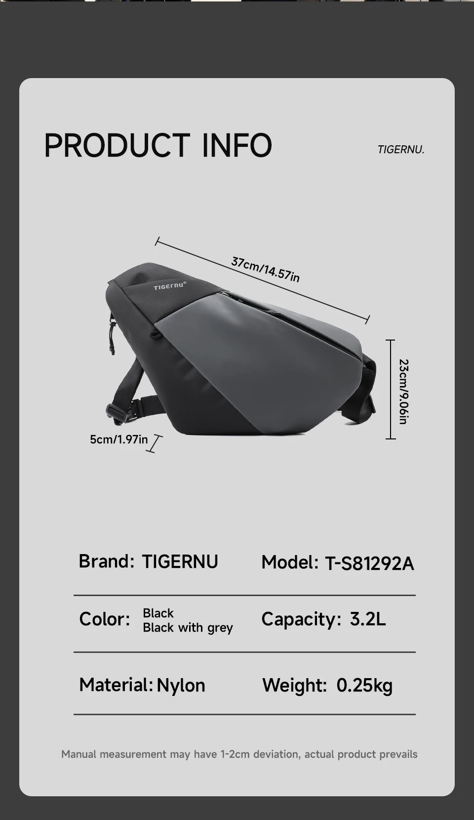 Tigernu Men Waterproof Crossbody Sling Bag Magnetic Buckle Multi Pocket Chest Bag For Travel Daily Commute