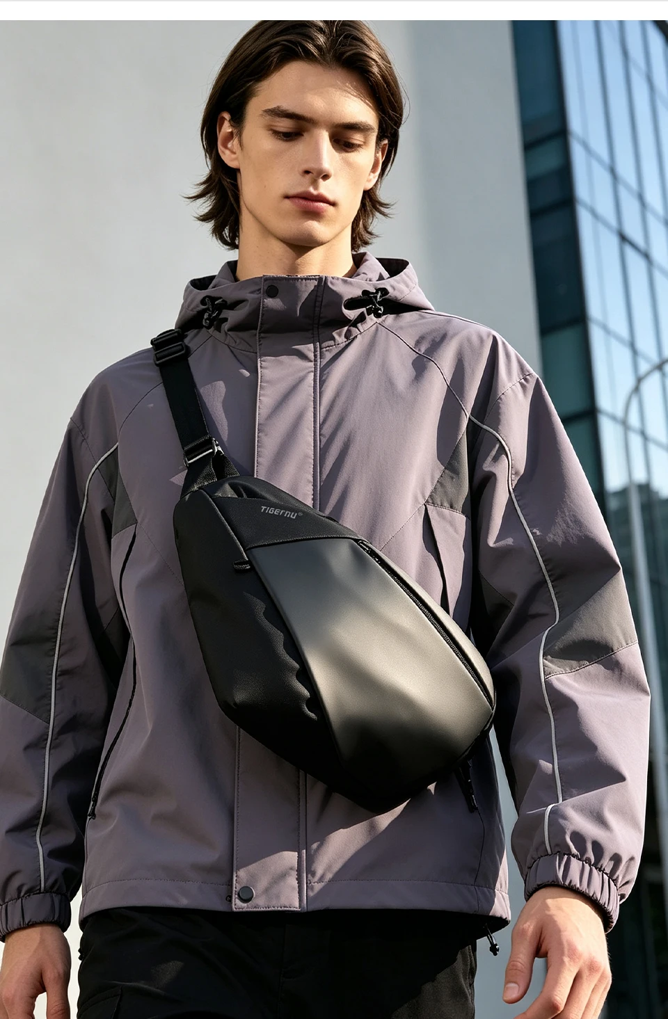 Tigernu Men Waterproof Crossbody Sling Bag Magnetic Buckle Multi Pocket Chest Bag For Travel Daily Commute