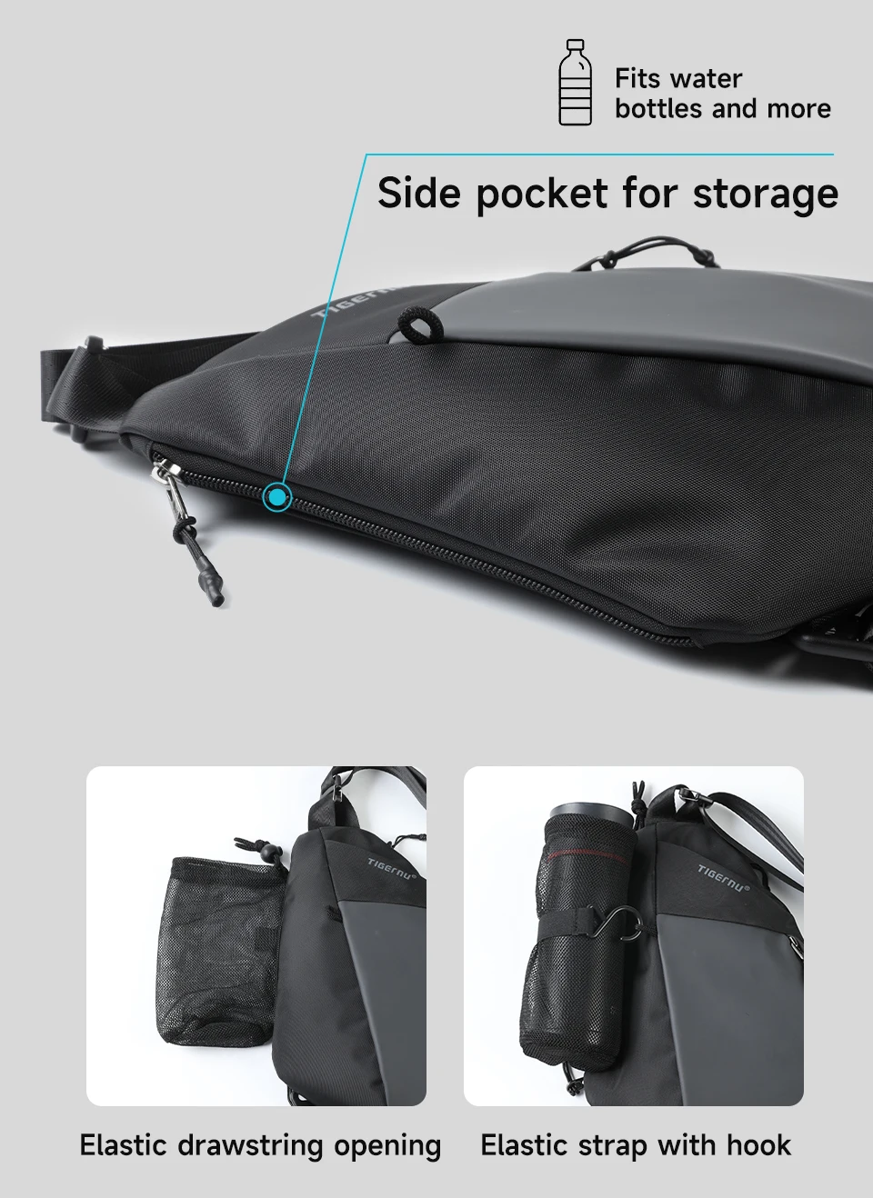 Tigernu Men Waterproof Crossbody Sling Bag Magnetic Buckle Multi Pocket Chest Bag For Travel Daily Commute