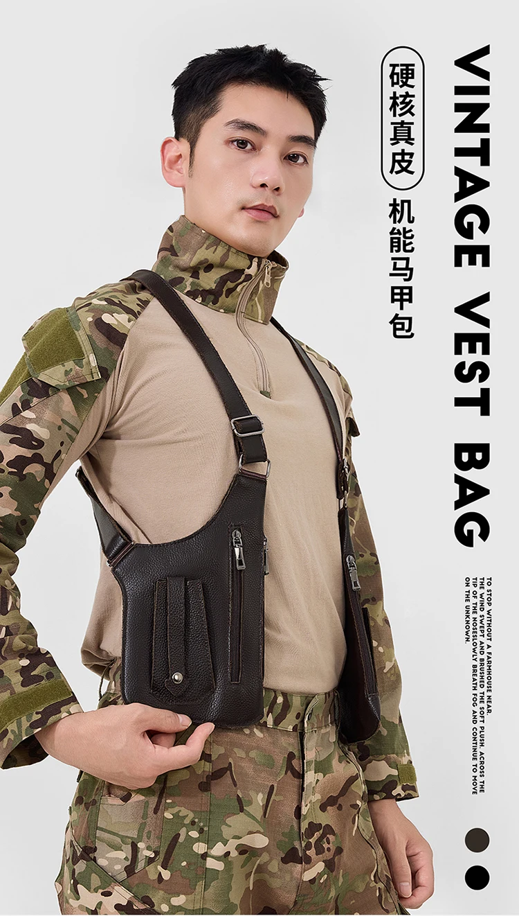 Genuine Leather Men Vest Bag Waist Packs High Quality Cowhide Leather Men Shoulder Bag Backpack Soft Leather Tactical Men Bag