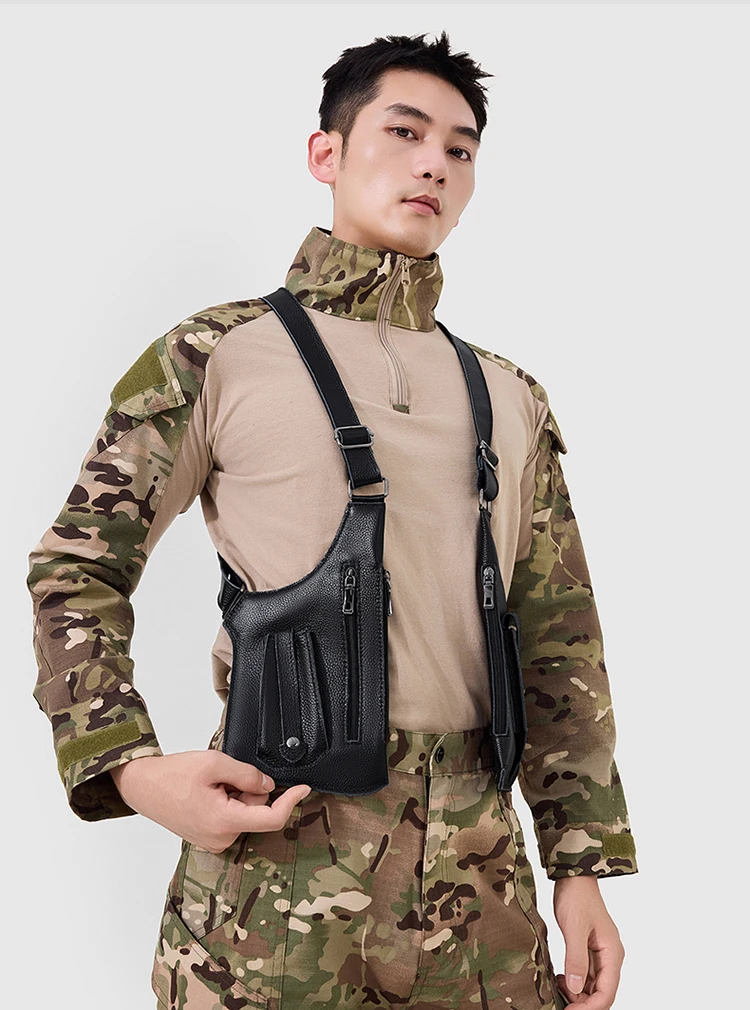 Genuine Leather Men Vest Bag Waist Packs High Quality Cowhide Leather Men Shoulder Bag Backpack Soft Leather Tactical Men Bag