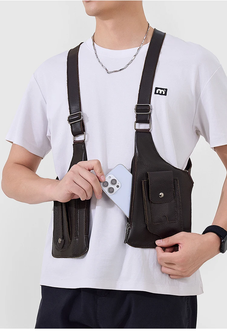 Genuine Leather Men Vest Bag Waist Packs High Quality Cowhide Leather Men Shoulder Bag Backpack Soft Leather Tactical Men Bag