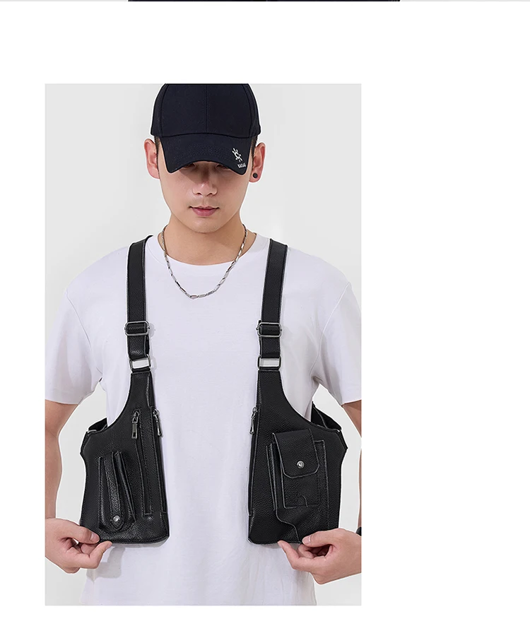 Genuine Leather Men Vest Bag Waist Packs High Quality Cowhide Leather Men Shoulder Bag Backpack Soft Leather Tactical Men Bag