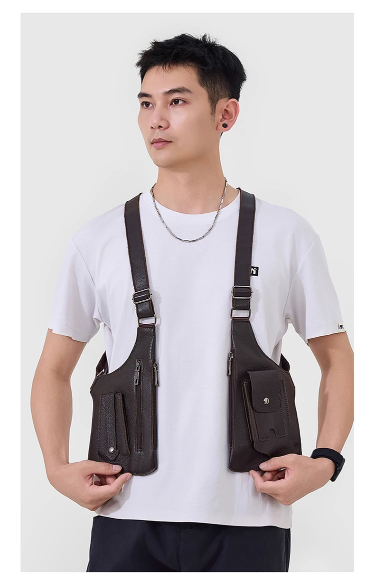 Genuine Leather Men Vest Bag Waist Packs High Quality Cowhide Leather Men Shoulder Bag Backpack Soft Leather Tactical Men Bag