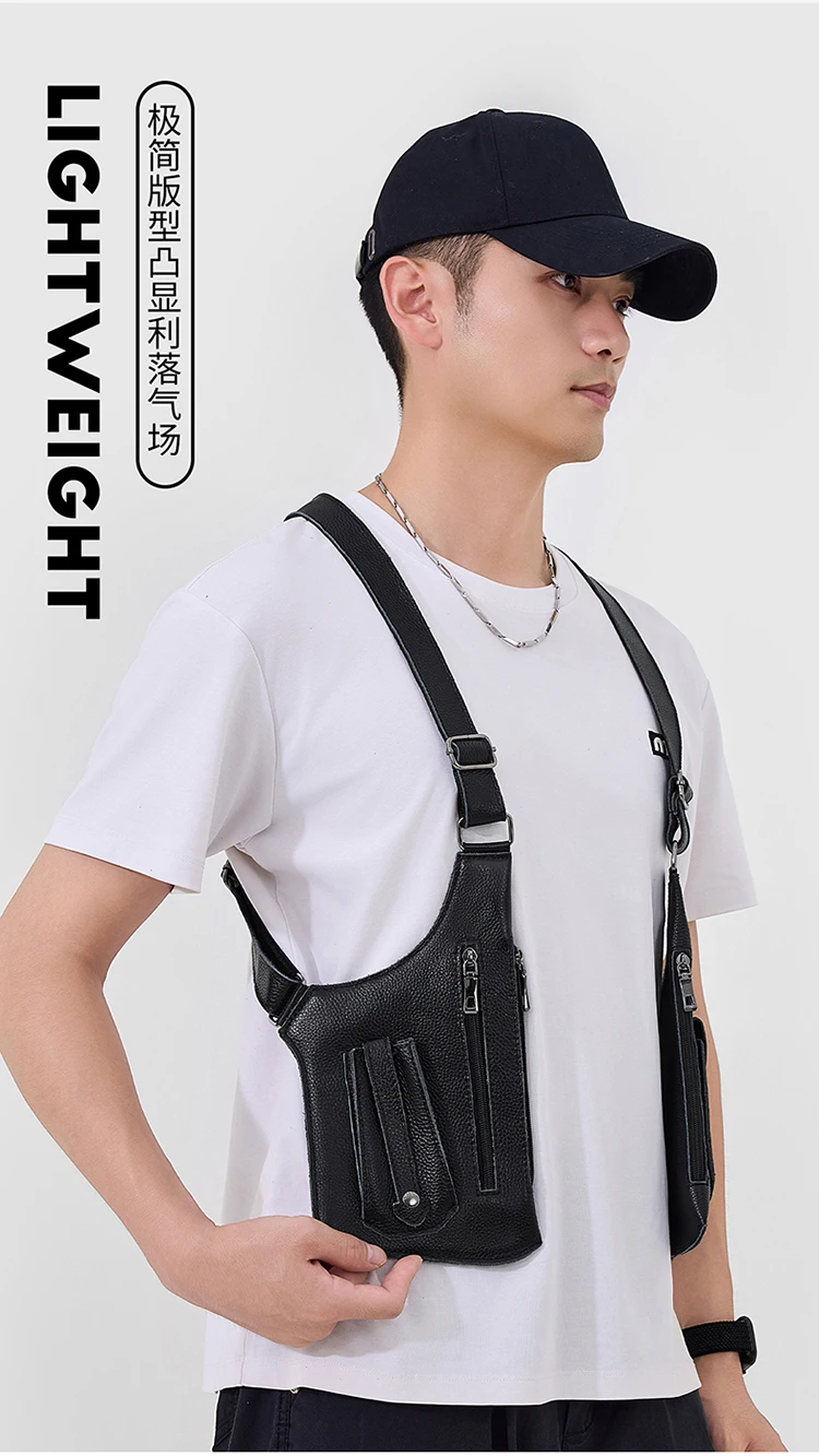 Genuine Leather Men Vest Bag Waist Packs High Quality Cowhide Leather Men Shoulder Bag Backpack Soft Leather Tactical Men Bag