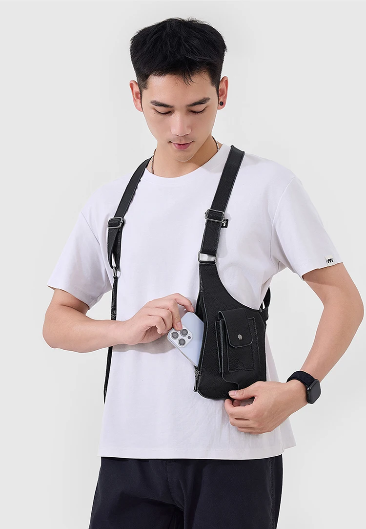 Genuine Leather Men Vest Bag Waist Packs High Quality Cowhide Leather Men Shoulder Bag Backpack Soft Leather Tactical Men Bag