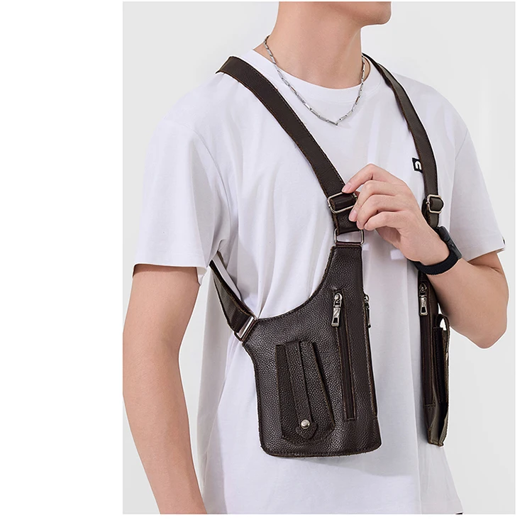 Genuine Leather Men Vest Bag Waist Packs High Quality Cowhide Leather Men Shoulder Bag Backpack Soft Leather Tactical Men Bag