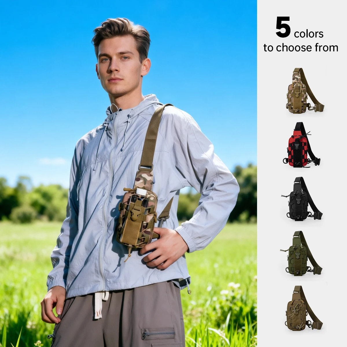 Outdoor Tactical Chest Bag Walkie-Talkie Nylon Cloth Bag Outdoor Sports Cycling Fitness Backpack Key Bag Multi-Pocket Bag Student