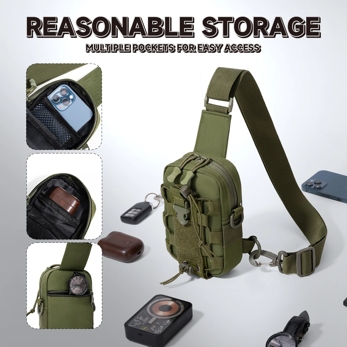 Outdoor Tactical Chest Bag Walkie-Talkie Nylon Cloth Bag Outdoor Sports Cycling Fitness Backpack Key Bag Multi-Pocket Bag Student